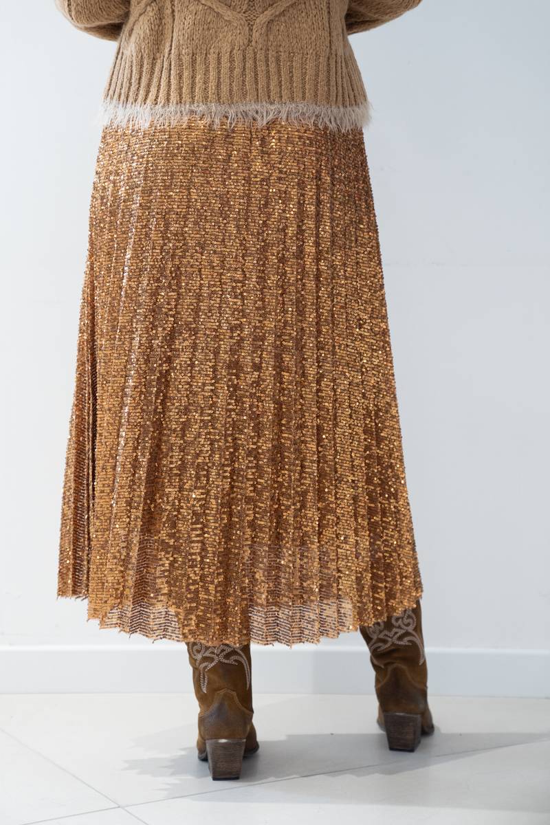 DKNY Gonna Midi Plissettata In Finta Pelle Scamosciata Con Elastico In Vita E Logo