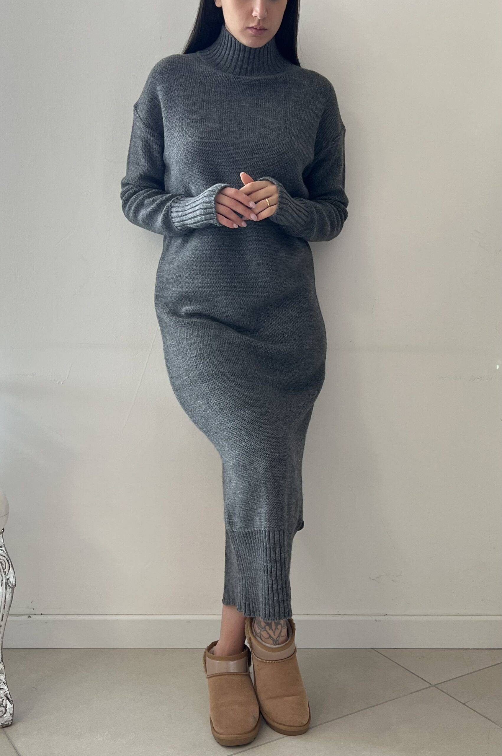 Abito lungo in maglia lupetto Imperial grigio Abito lungo in maglia lupetto Imperial grigio