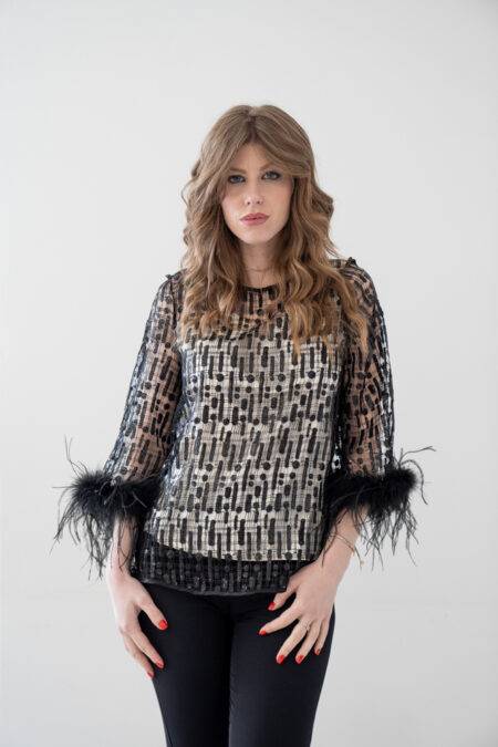 Casacca rete con piume Anna Sirico (3)