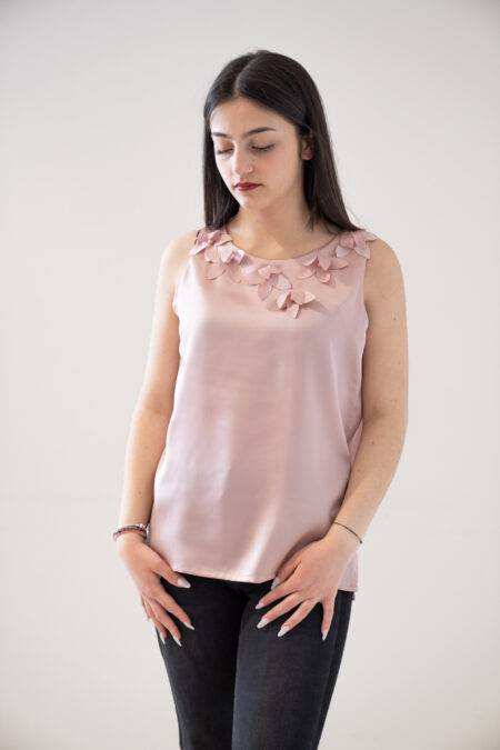 Canotta con fiori applicati Anna Sirico rosa (3)