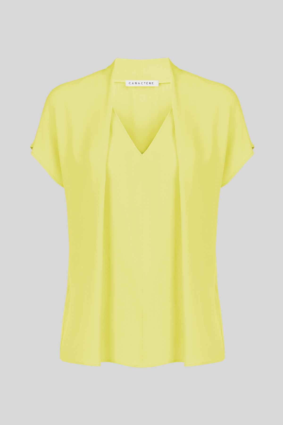 Blusa scollo a V con pieghe Caractére gialla Blusa scollo a V con pieghe Caractére gialla
