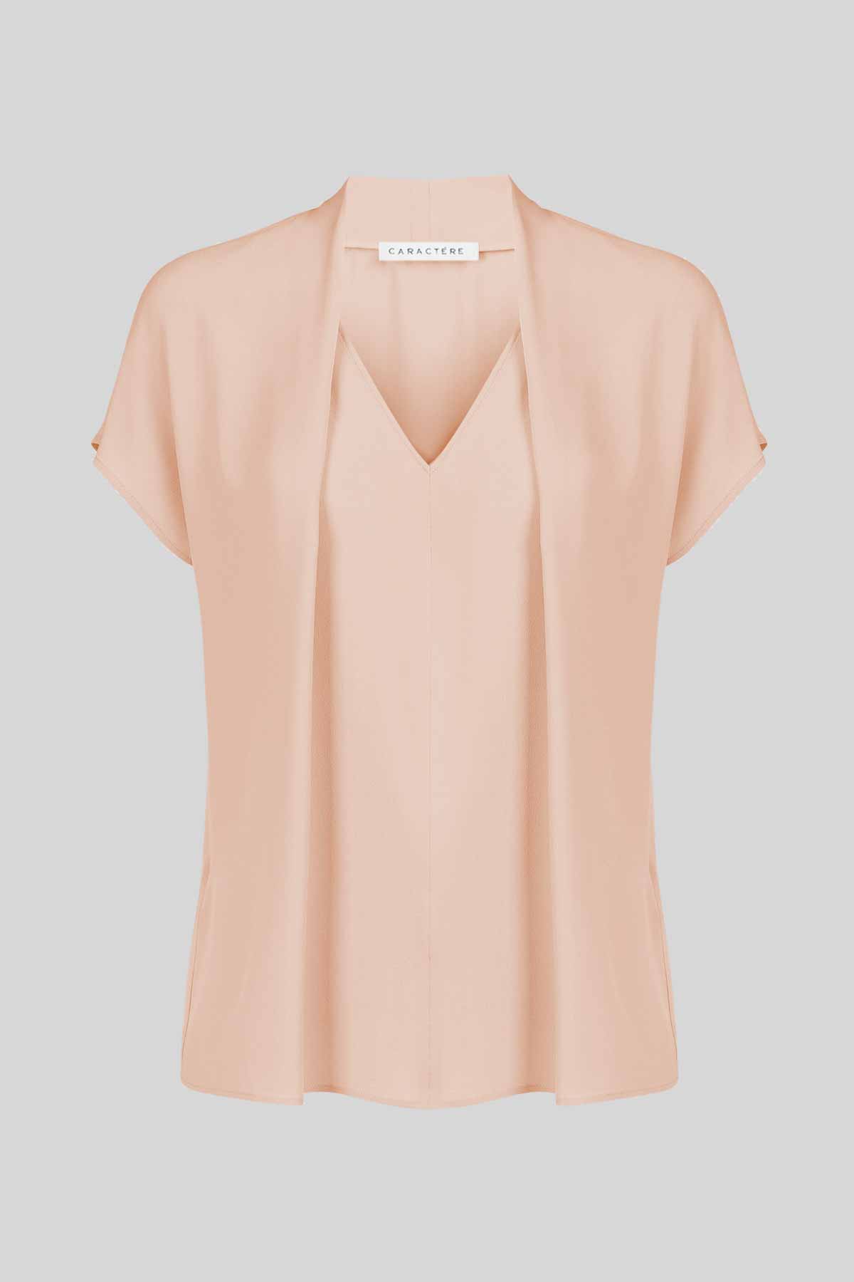 Blusa scollo a V con pieghe Caractére salmone Blusa scollo a V con pieghe Caractére salmone