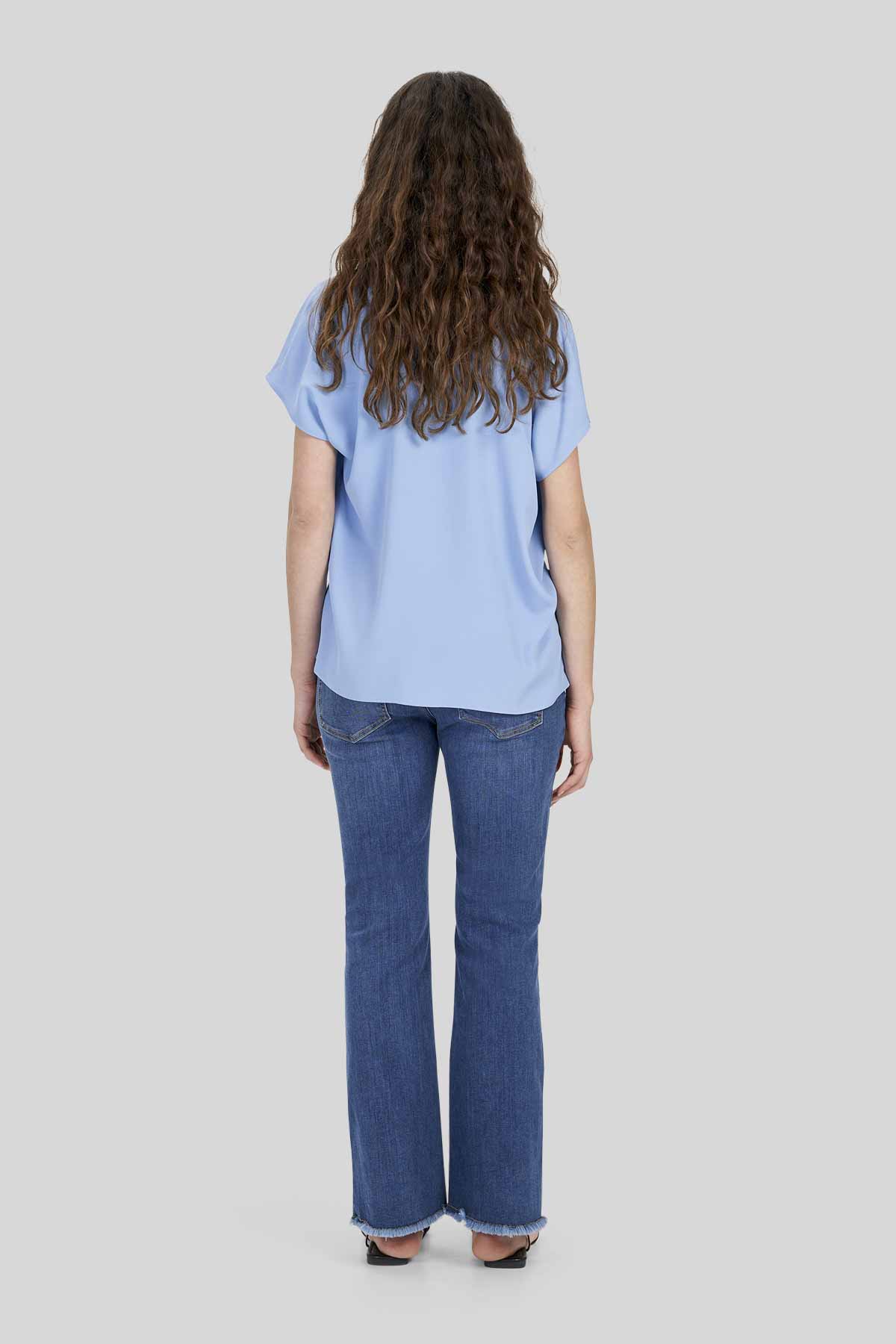 Florboom Maglietta Donna Con Scollo A V E Piega - Maniche Corte, Tunica Morbida In Viscosa - Taglie S-XXL (Blu, 40-42) - 2