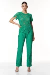 Pantalone a zampa in pizzo foderato Miriam Stella verde2