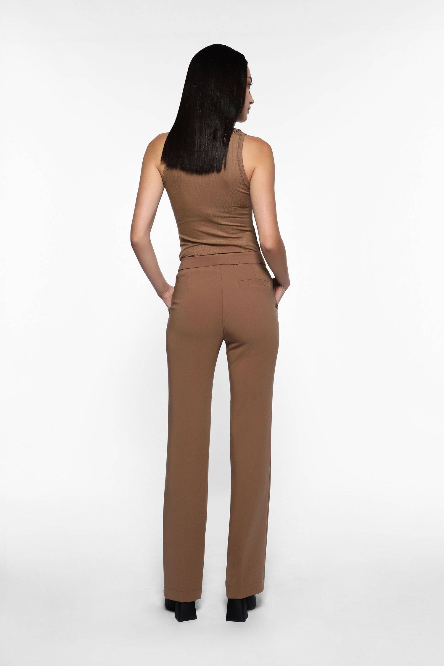 Pantaloni flare con inserto in raso Imperial cammello1 Pantaloni flare con inserto in raso Imperial cammello1