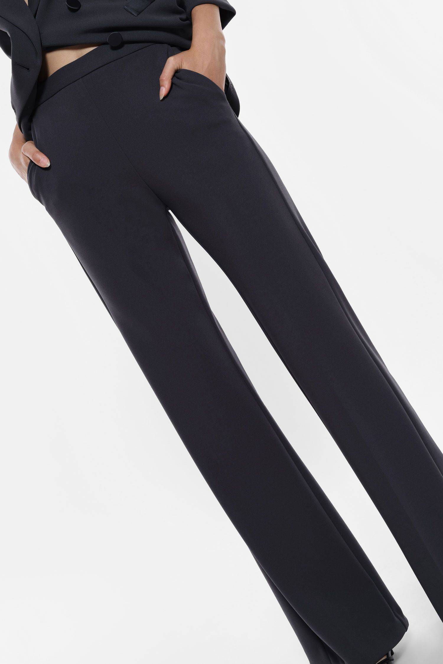 Pantaloni flare con inserto in raso Imperial piombo2 Pantaloni flare con inserto in raso Imperial piombo2