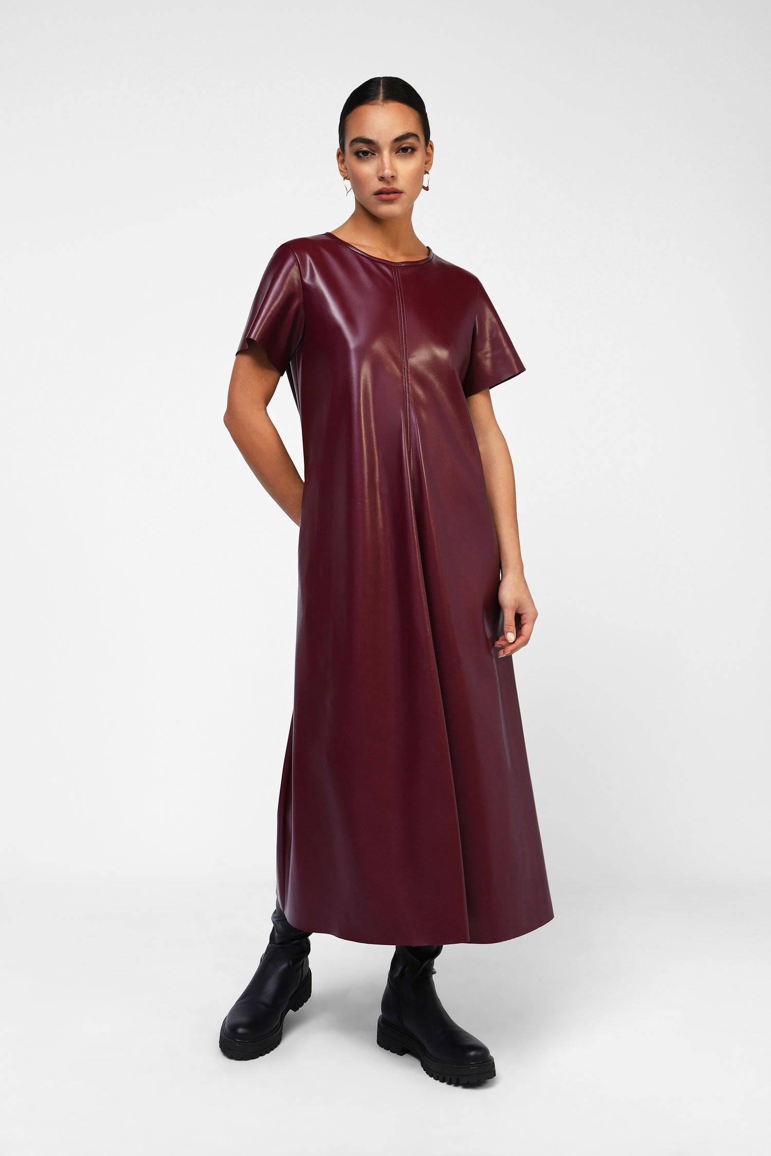 YMING Abito Chemisier Donna A Maniche Corte – Misto Cotone, Taglie Forti 2XS-5XL, 24 Colori (Bordeaux, L)
