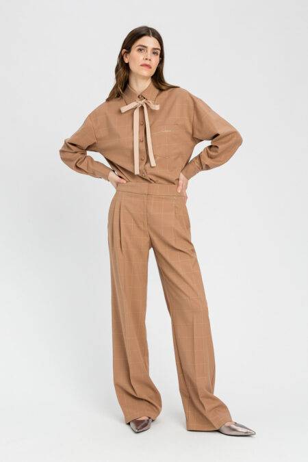 Pantalone check con lurex Twinset Actitude cammello