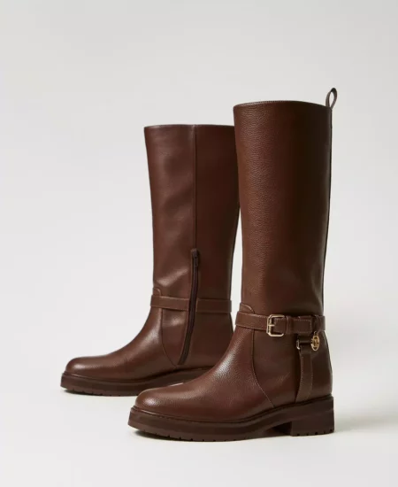 Stivali biker in pelle con Oval T Twinset 0