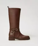 Stivali biker in pelle con Oval T Twinset 0