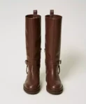 Stivali biker in pelle con Oval T Twinset 0