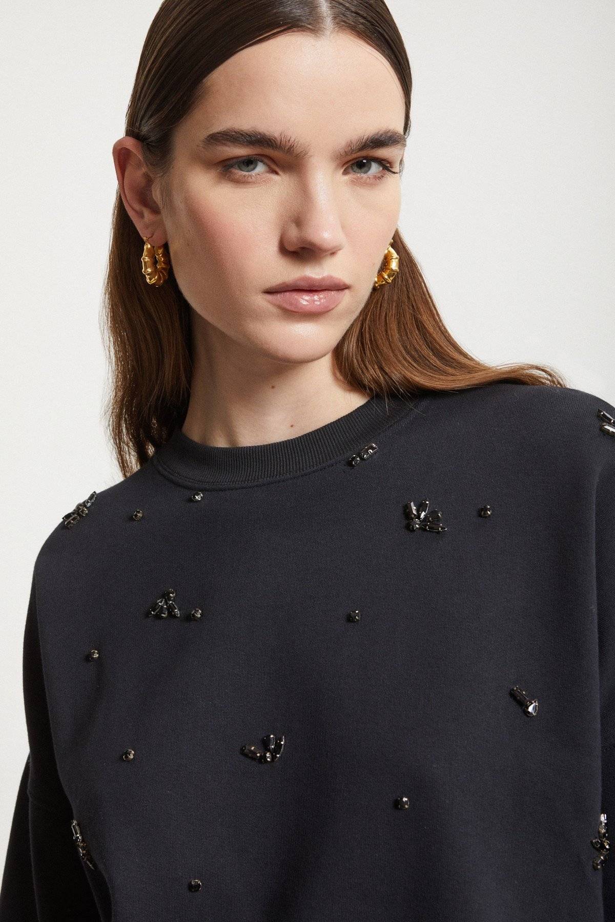 Felpa in cotone con strass Otto d’Ame3 Felpa in cotone con strass Otto d'Ame3