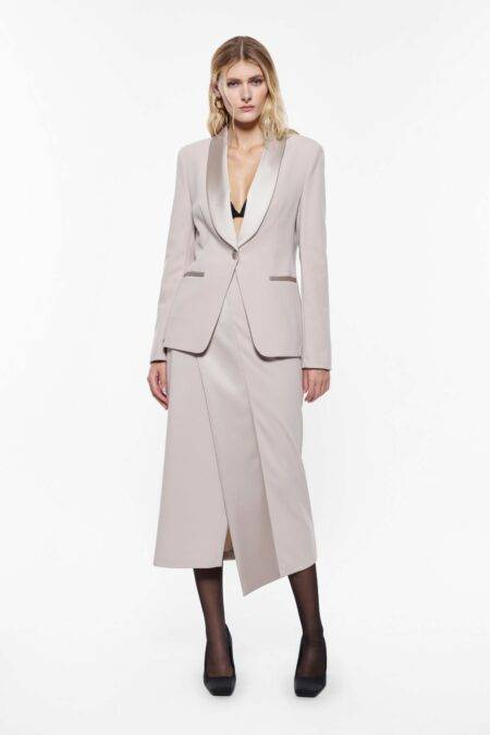 Gonna midi con inserto in raso Imperial beige luna