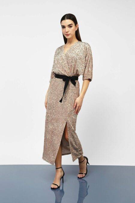 Abito lungo a portafoglio con paillettes Dixie
