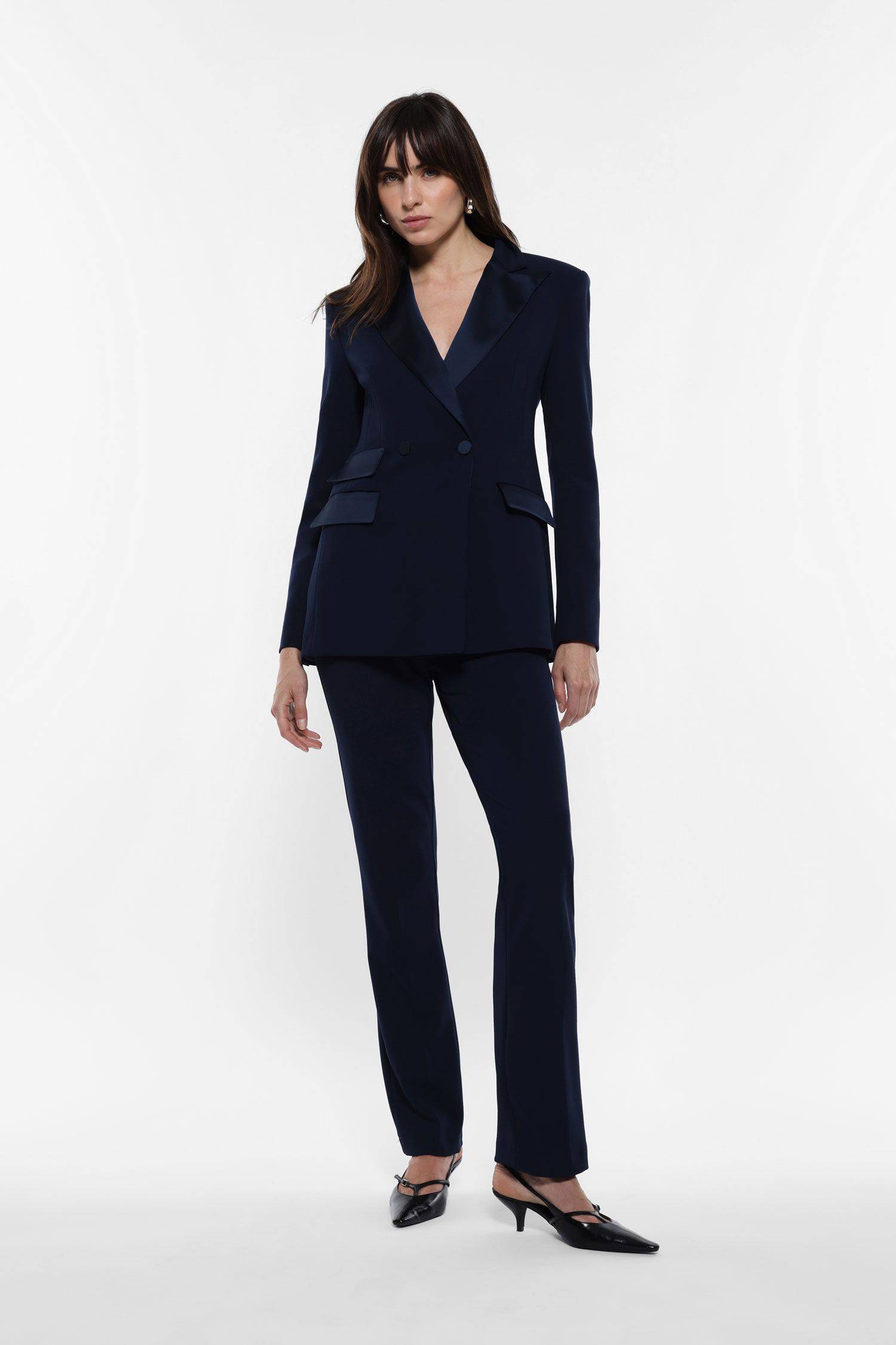 Pantaloni sartoriali con inserto in raso Imperial blu Pantaloni sartoriali con inserto in raso Imperial blu