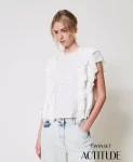 Blusa in mussola con volant e ricamo Twinset Actitude