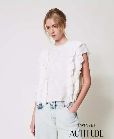 Blusa in mussola con volant e ricamo Twinset Actitude