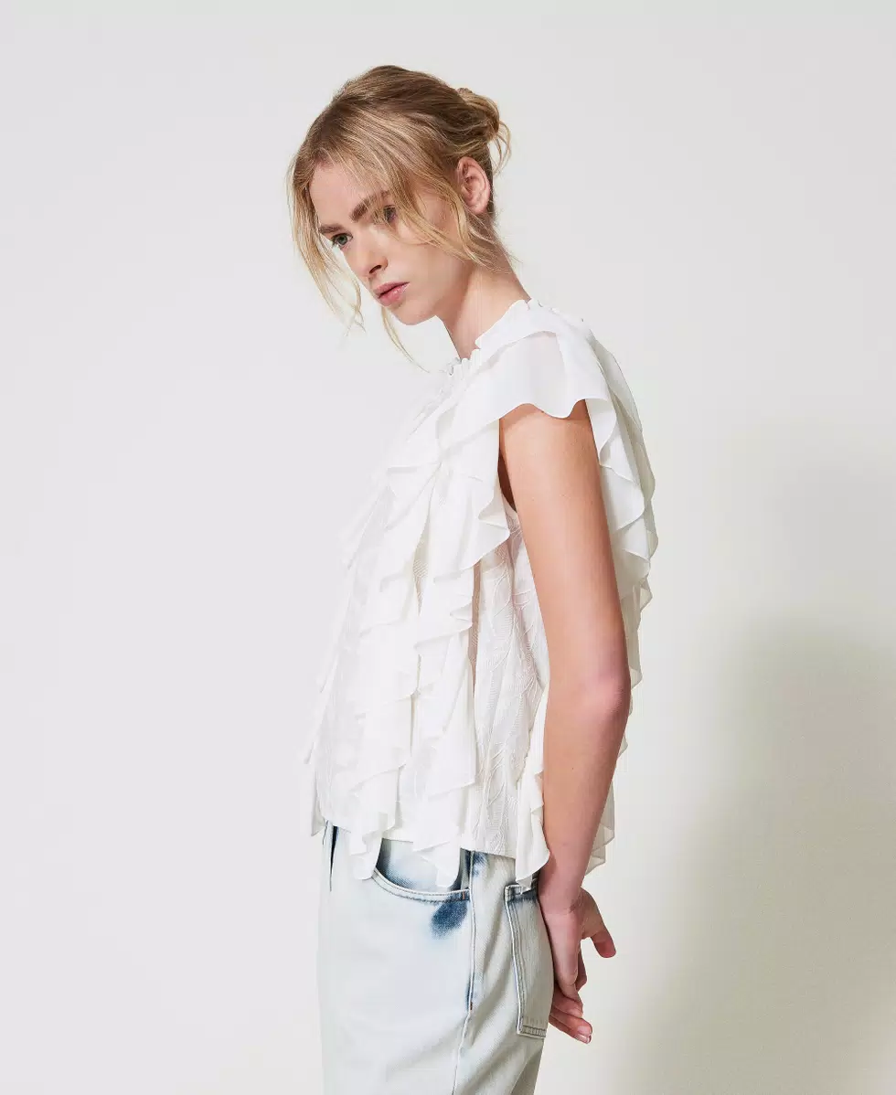 Blusa in mussola con volant e ricamo Twinset Actitude2 Blusa in mussola con volant e ricamo Twinset Actitude2