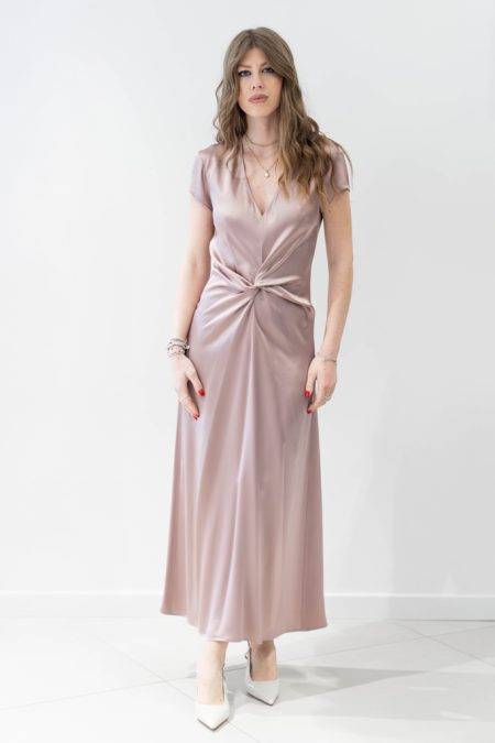 Abito lungo satin con nodo Alysi (2)