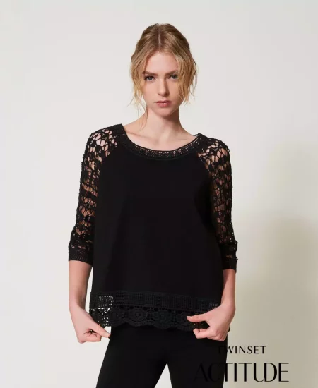 Blusa con maniche in pizzo macramè Twinset Actitude