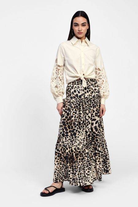 Gonna lunga animalier a balze Dixie