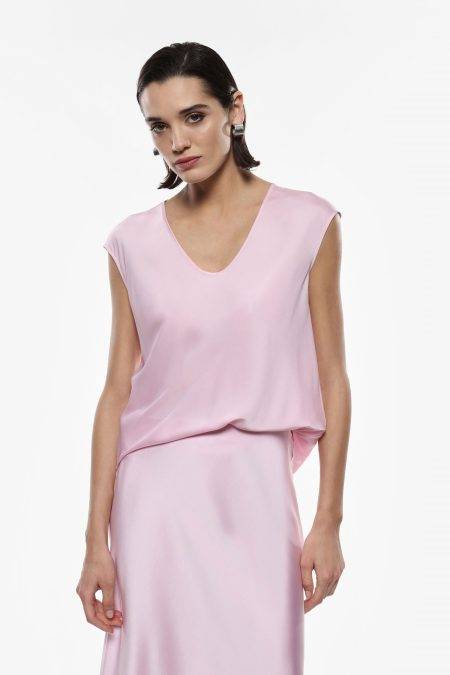 Top fluido smanicato con scollo a V Imperial rosa