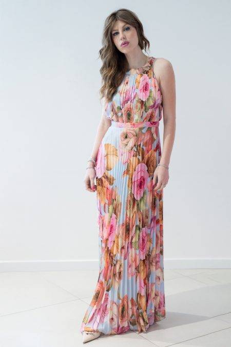 Abito lungo halter plissettato Milva (1)