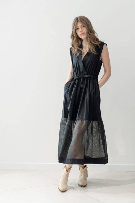 Abito smanicato con balza in tulle Jijil (2)
