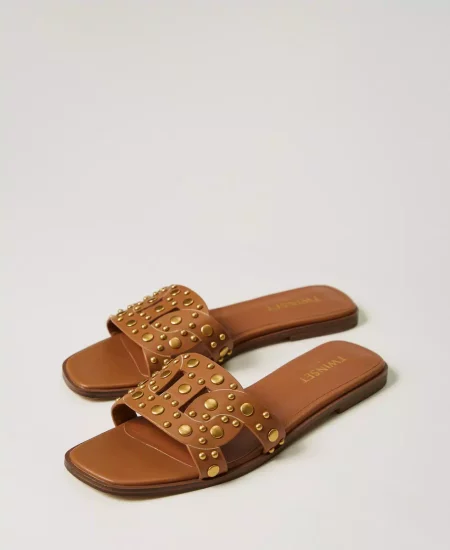 Ciabattina in pelle con borchie Twinset 0