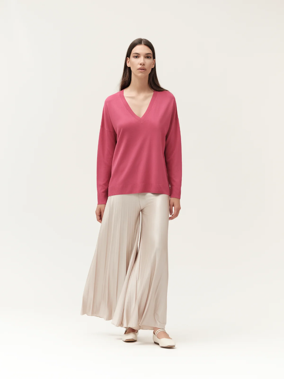 Maglia con spalla scesa e scollo a V White Wise fucsia Maglia con spalla scesa e scollo a V White Wise fucsia