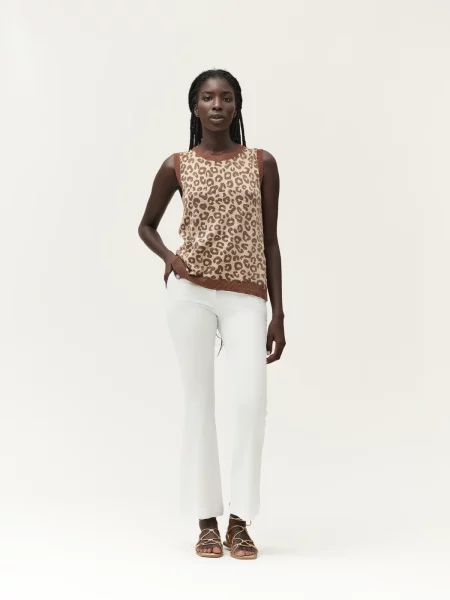 Maglia smanicata animalier White Wise