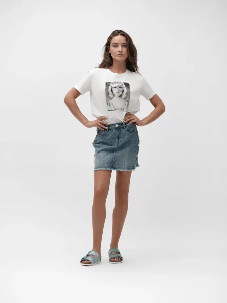 Mini gonna in denim con bottoni White Wise