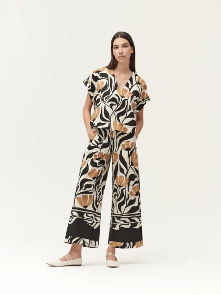 Pantalone ampio in fantasia White Wise1