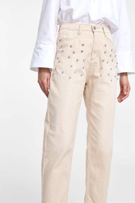 Pantaloni dritti con righe e dettagli strass Please