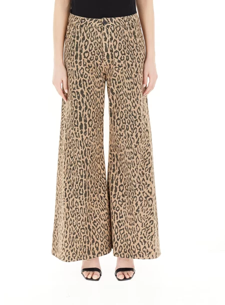 Jeans a gamba larga con stampa animalier Dixie
