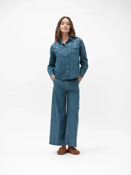 Pantalone ampio in chambray White Wise