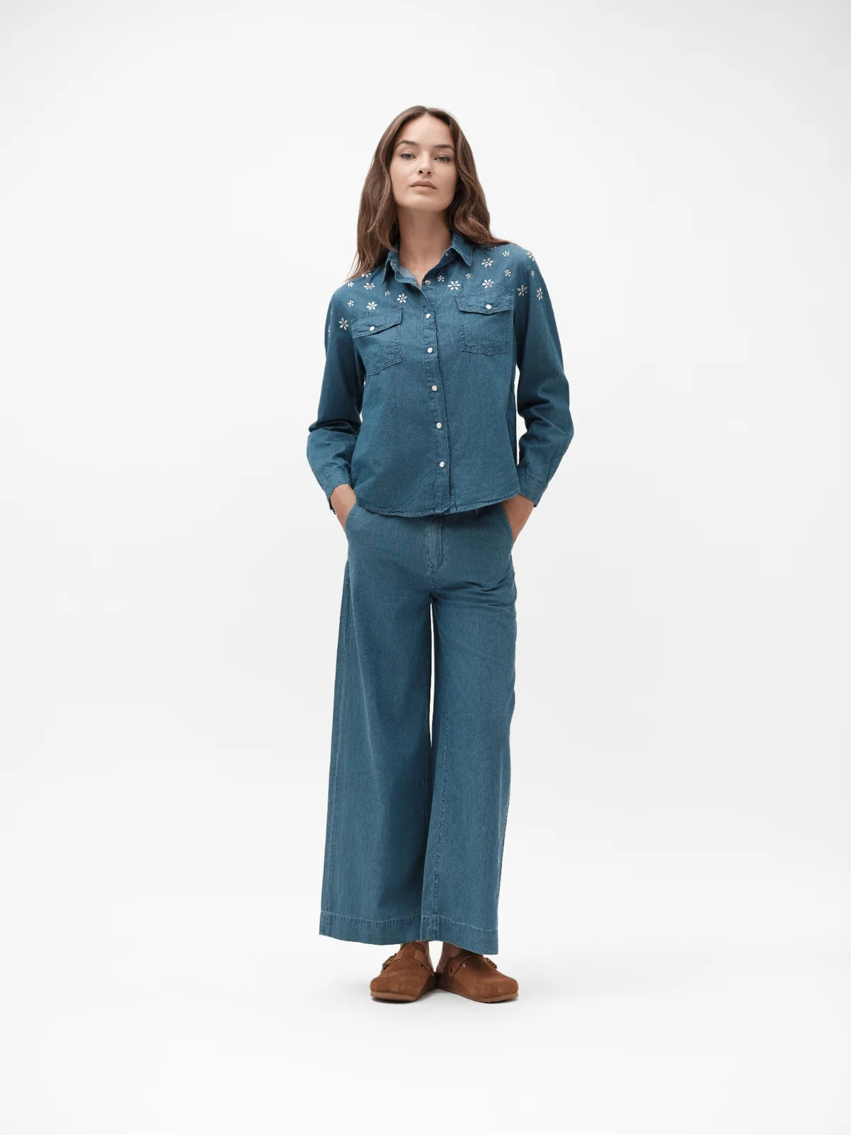 Pantalone ampio in chambray White Wise Pantalone ampio in chambray White Wise