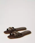 Sandali slide in pelle con Oval T