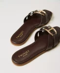 Sandali slide in pelle con Oval T