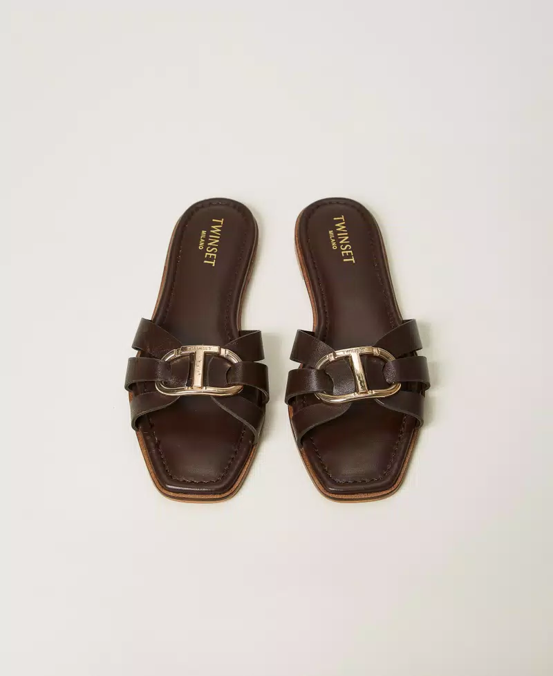 Sandali slide in pelle con Oval T3 Sandali slide in pelle con Oval T3