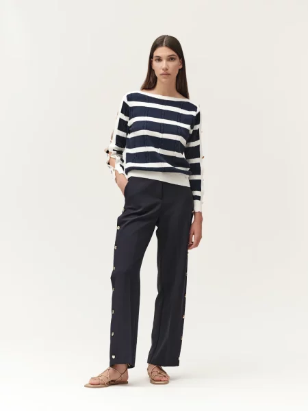 Pantaloni con bottoni oro laterali White Wise