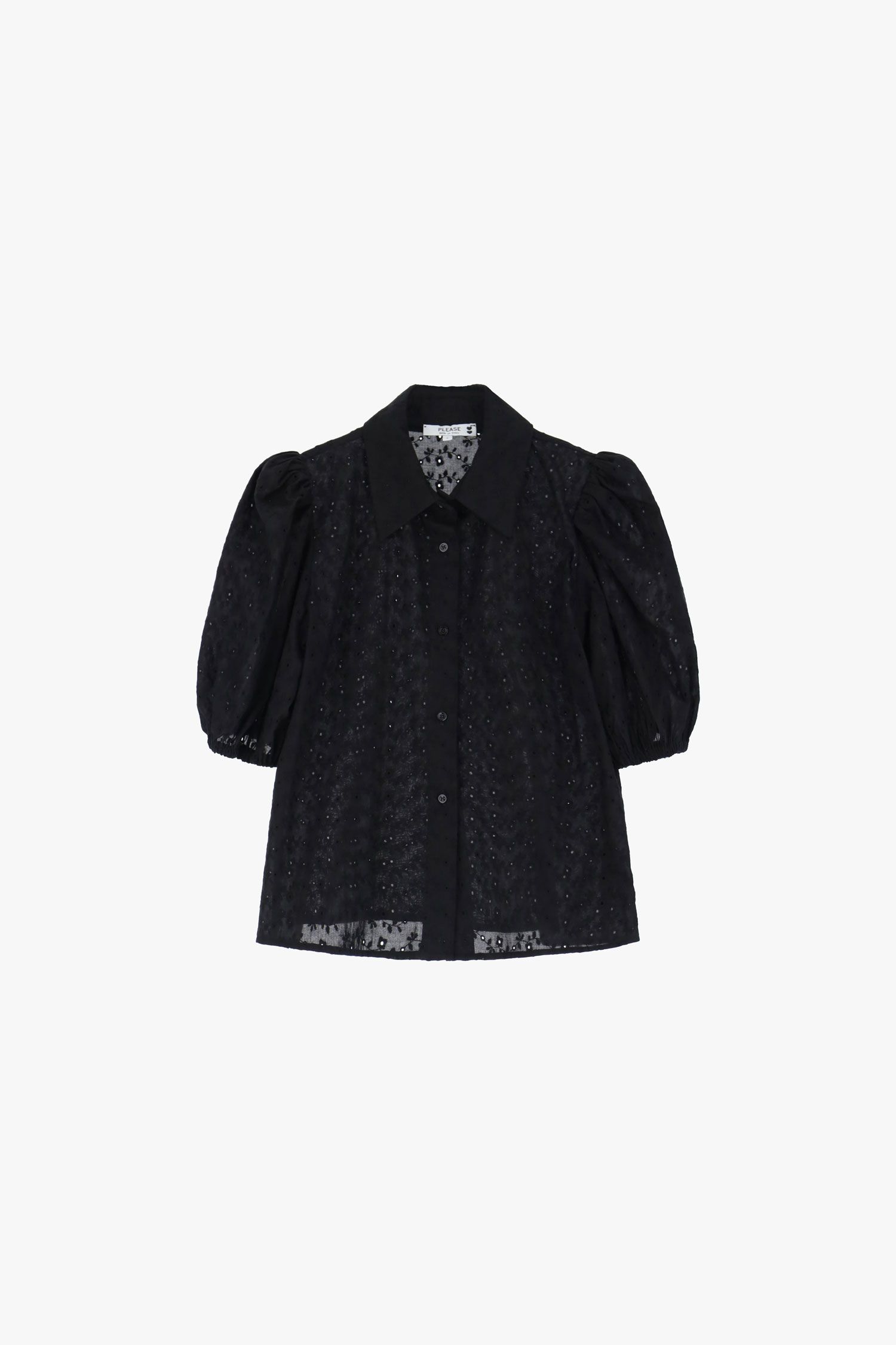 Camicia con ricamo e maniche corte Please 3 Camicia con ricamo e maniche corte Please 3