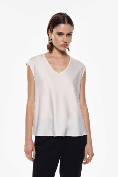 Top smanicato satin con scollo a v Imperial