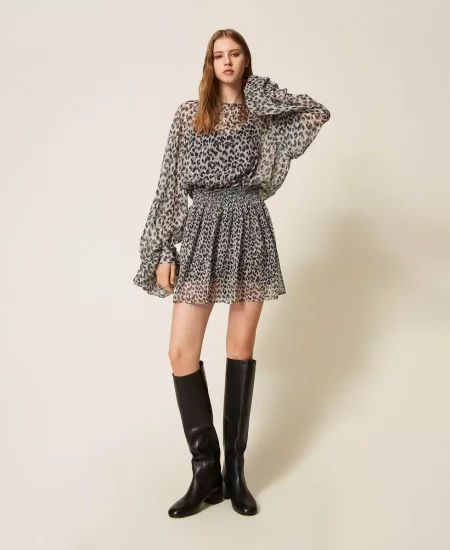 Abito corto in voile animalier Twinset Actitude 0