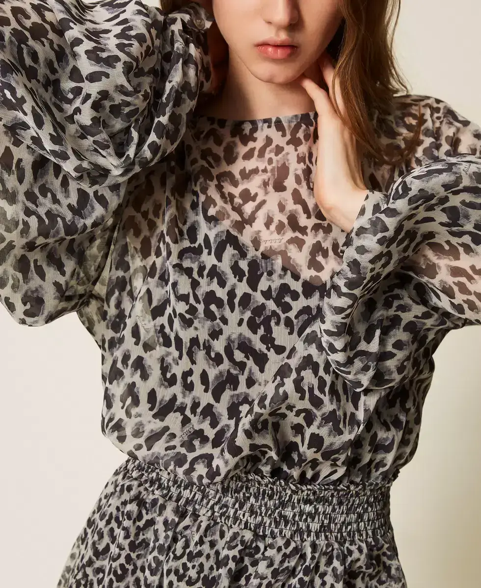 Abito corto in voile animalier Twinset Actitude 3 Abito corto in voile animalier Twinset Actitude 3
