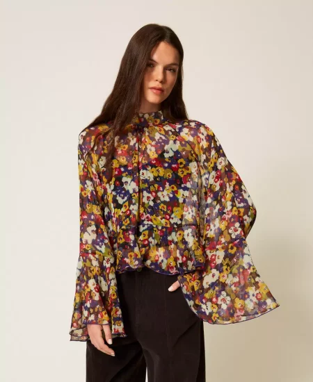 Blusa con balze in fantasia Twinset Actitude 0