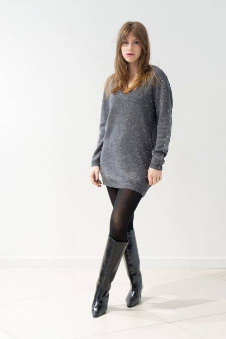 Abito in maglia con applicazioni scollo a V Jijil (6)