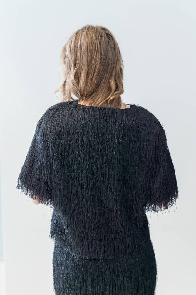 Blusa dritta con frange Solotre (4) Blusa dritta con frange Solotre (4)