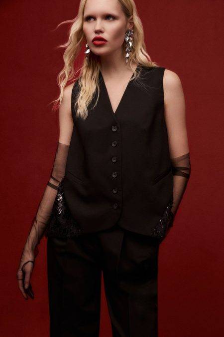 Gilet lungo in fresco lana e tulle con paillettes Imperial