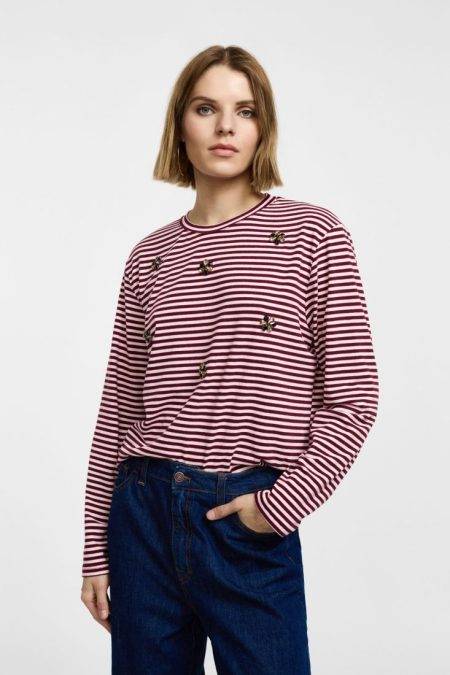 T shirt a righe con applicazioni Please